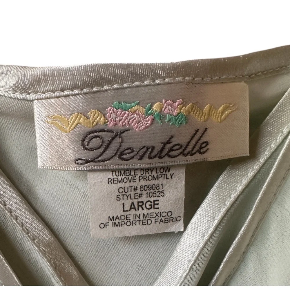 Vintage 80s Dentelle Slip Dress Gown Sleep Nightgown Mint GREEN Chiffon Size L